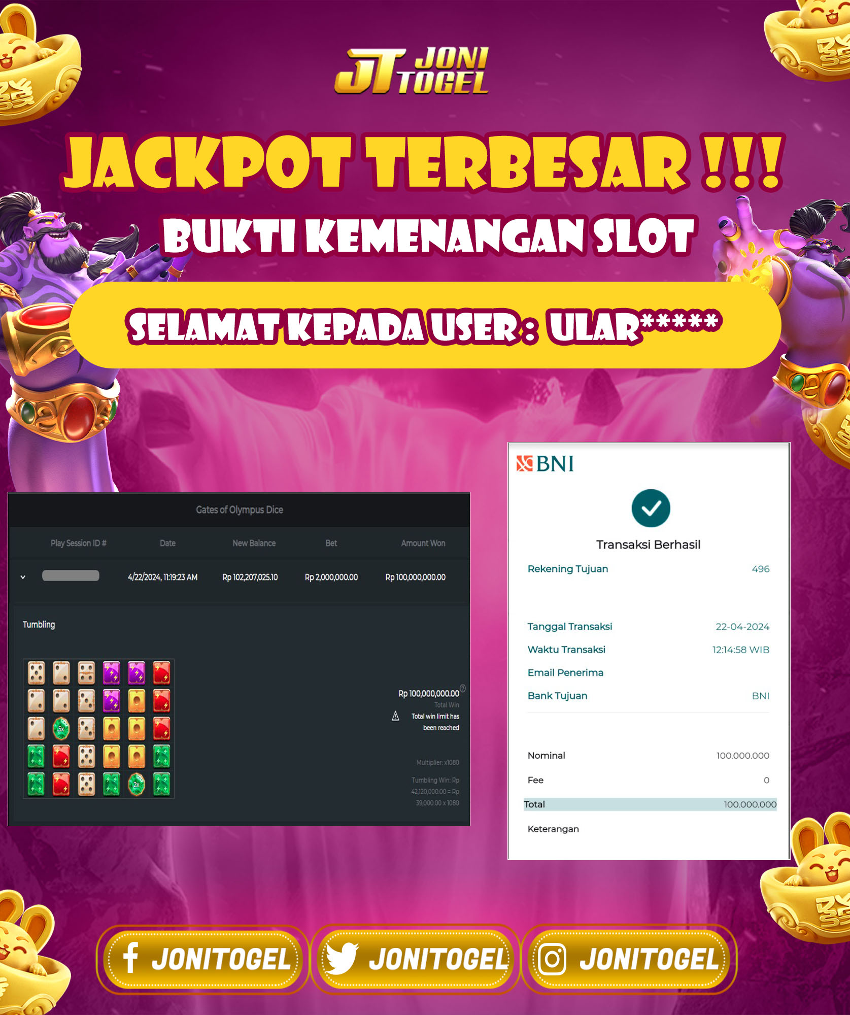 Selamat Atas Jackpot Pada Akhir Bulan April Pada Permainan Slot Games – Gates of Olympus Dice